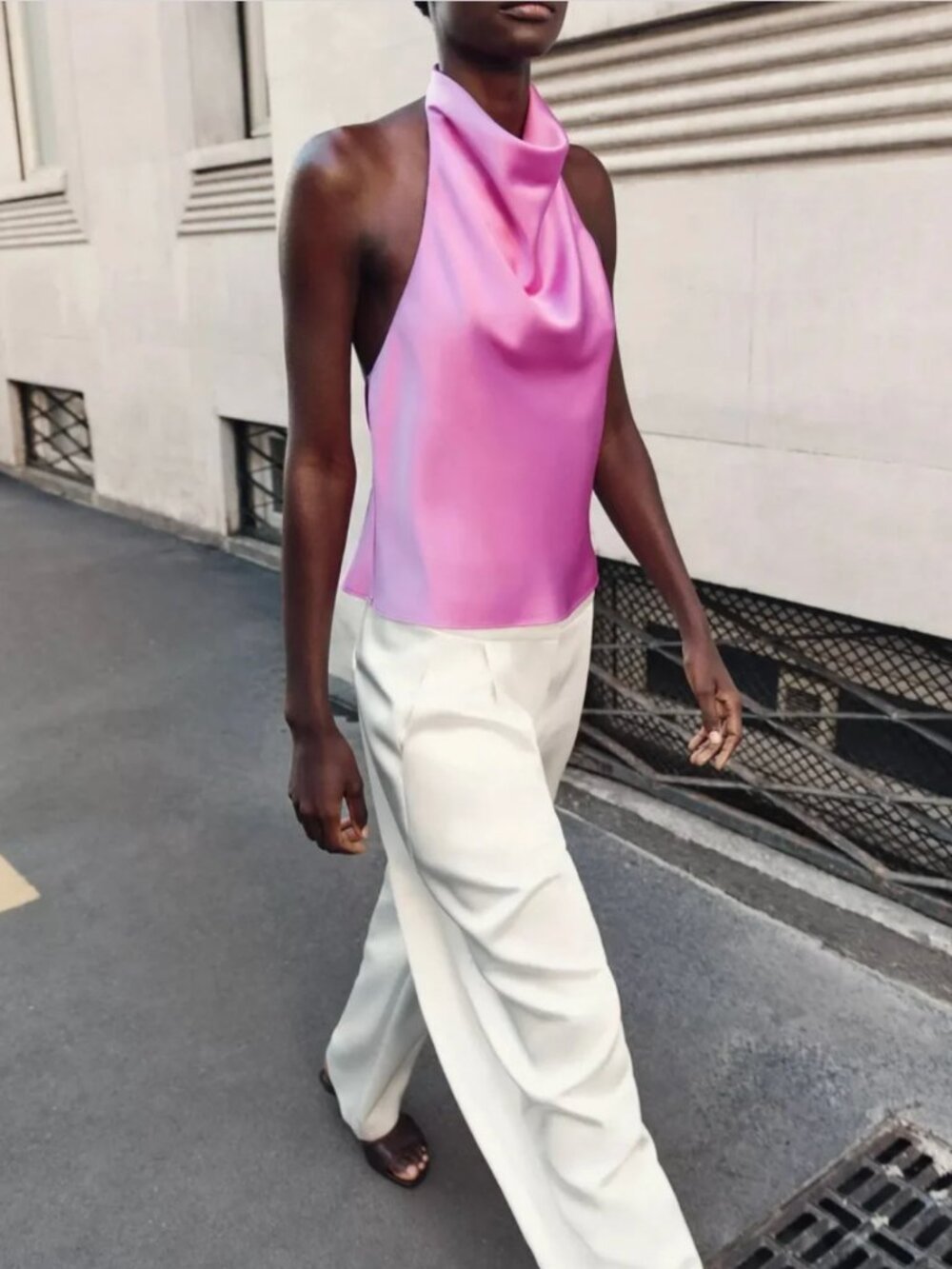 Zara Pink Lilac Satin Halter Open Back Top Size S NWT - Picture 4 of 13